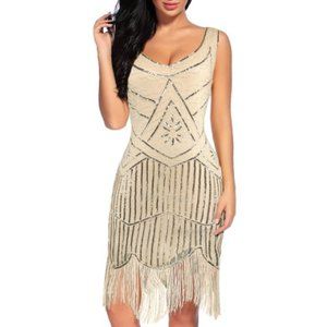 Beige Flapper Fashion Dress